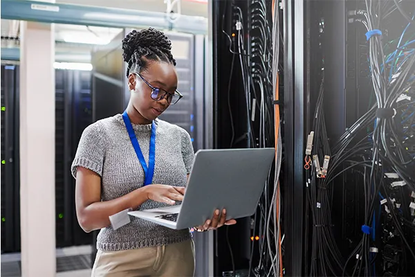 Engineer in a server room